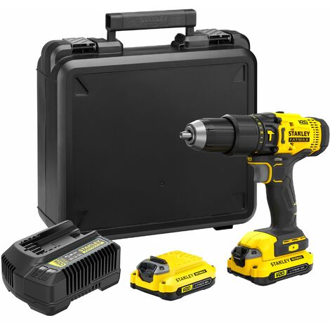 Stanley Fatmax – Perceuse-visseuse à percussion 18V avec 2 batteries 1,5Ah – Couple 50Nm – Vitesse 0-1500 tr/min – Mandrin 13 mm sans clé - SFMCD711C2K-QW