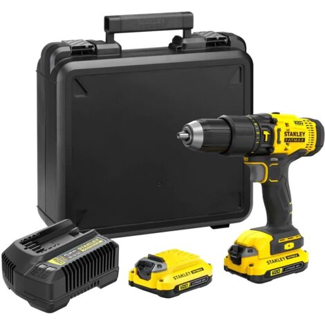 STANLEY FATMAX SFMCD711C2K-QW - Taladro Percutor 18V, Gama V20, Par de giro máx. 50 Nm, Engranaje planetario de 2 velocidades, Luz LED, Incl. 2 baterías 1,5 Ah, cargador y maletín