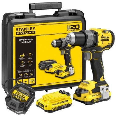 STANLEY FATMAX V20 Trapano Avvitatore 80 Nm Brushless - Lithium 18V - 2 Batterie da 2 Ah - SFMCD725D2K-QW