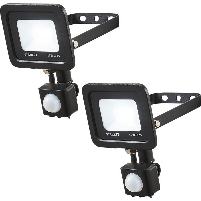 Litecraft - Stanley Floodlight 10W Slimline IP65 led With Sensor in Black - 2 Pack