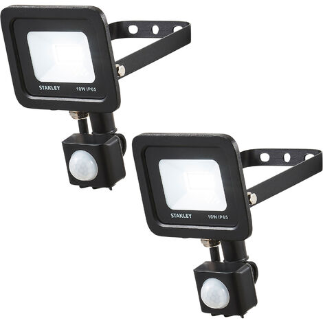 Stanley Floodlight 10W Slimline IP65 LED With Sensor in Black - 2 Pack Litecraft