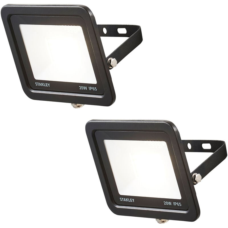 Litecraft - Stanley Floodlight 20W IP65 Rated Garden Slimline led In Black- 2 Pack