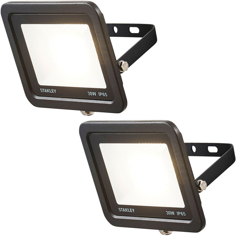 Litecraft - Stanley Floodlight 30W IP65 Rated Garden Slimline led In Black- 2 Pack