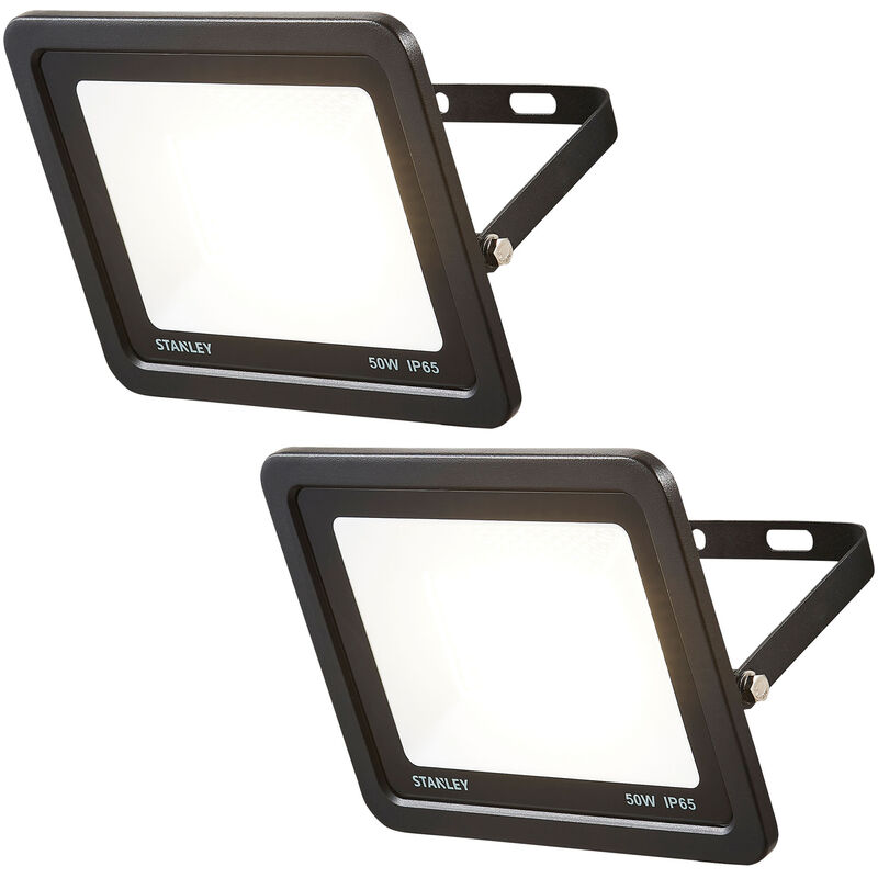 Litecraft - Stanley Floodlight 50W IP65 Rated Garden Slimline led In Black- 2 Pack