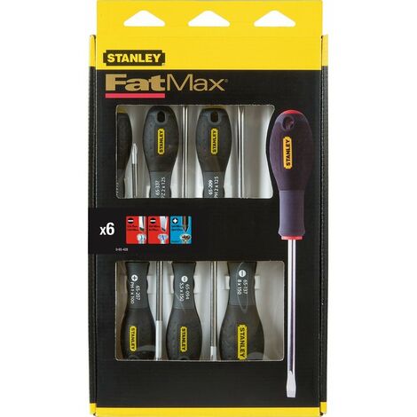 Stanley – Jeu de 6 tournevis cruciformes professionnels – Acier Chrome-Vanadium – Longueur 3,5 à 150 mm – Empreinte sablée pour meilleure adhérence