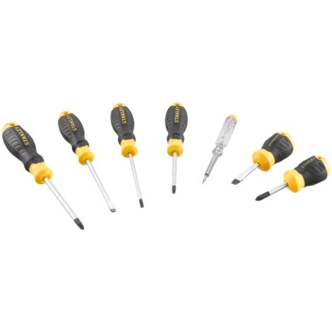 STANLEY juego destornilladores cushion grip 7p stanley , El STANLEY® CUSHION GRIP Juego de destornilladores Phillips acampanados con comprobador de tensión es un conjunto de he