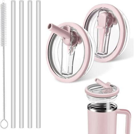 Stanley - Lot de 2 couvercles anti-fuite - Pour tasse Stanley - 100 ml - Couvercle de rechange anti-fuite avec 4 pailles et 1 brosse à paille - Accessoires réutilisables