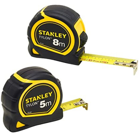 Stanley – Mètre ruban déroulant Tylon 5 et 8 mètres – Revêtement de lame Tylon™ résistant à l'abrasion – Précision de classe II – Crochet Tru-Zero™