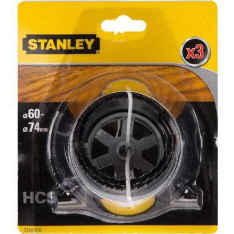 Stanley, modelo STA81010-XJ, 3 brocas de campana de acero al carbono para madera, corte de 60-74 mm, alta durabilidad, 3 pieza(s).