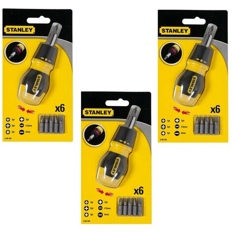 Stanley Multibit Ratchet Stubby Screwdriver +Bits STA066358 0-66-358 Triple Pack