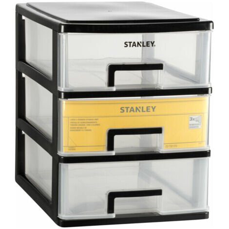 Stanley – Organisateur de tiroirs 3 tiroirs transparents – Construction en polypropylène – Dimensions 21,5 x 15,1 x 18,9 cm – STST407101