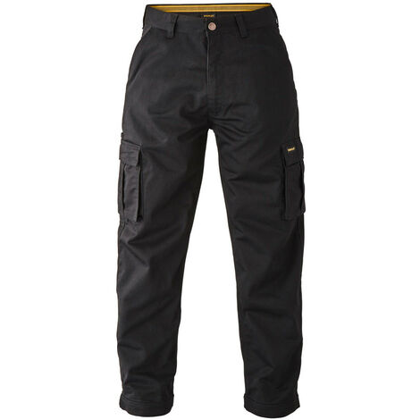 Stanley – Pantalon de jardinage noir taille regular – Entrejambe renforcé – 2 poches cargo avec rabat – 65% polyester, 35% coton Twill