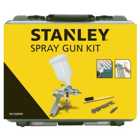 Stanley Pistolet à peinture pneumatique 1.4 mm, réservoir 0.6 L, gravity feed avec raccord rapide, inclus brosse et clé, pour bois métal meubles voiture peinture, 180 l/min, 4 bar