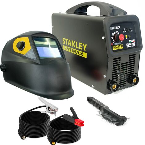 Stanley – Poste à souder MMA 200A – Fonction TIG Lift – Épaisseur jusqu'à 12 mm – Cagoule automatique Din 9/13 incluse – Pour acier, fonte et inox - EVO200