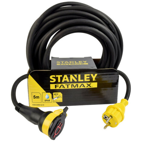Stanley – Prolongateur chantier 5m H07RN-F 1,5mm² 16A IP44 – Câble caoutchouc pour chantiers humides – Protection contre projections d'eau