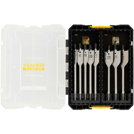 Stanley – Coffret de 8 mèches à bois plates 152mm – Pour perceuse – Tailles 12 à 32mm – Perçage rapide et précis dans le bois - STA88556-XJ