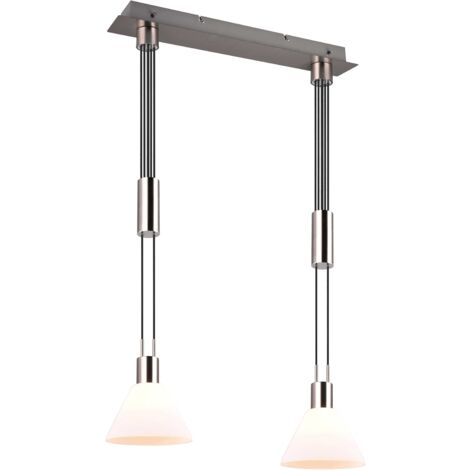 STANLEY SOSPENSONE METALLO ACCIAIO CON 2 DIFFUSORI VETRO BIANCO CON SISTEMA SALISCENDI L. 55CM ATTACCO E27