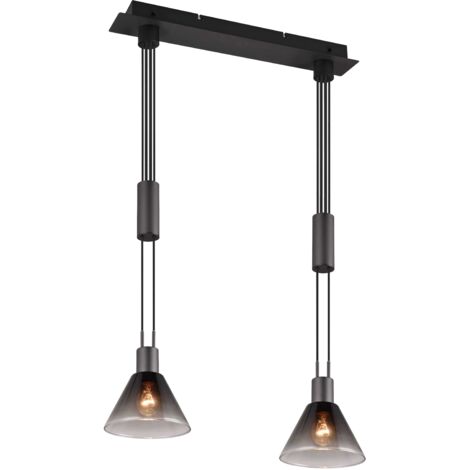 STANLEY SOSPENSONE METALLO NERO CON 2 DIFFUSORI VETRO FUME' CON SISTEMA SALISCENDI L. 55CM ATTACCO E27