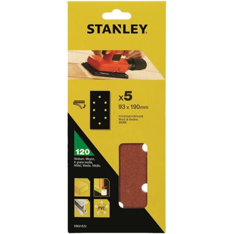 Stanley STA31522 - 5 fogli abrasivi 93x190 grana 120 - Velcro B+D