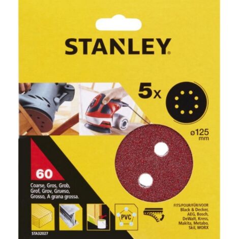 Stanley STA32027 cf 5 dischi da 125 mm a strappo grana 60 per rotorbitali
