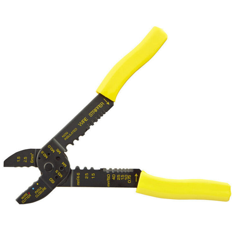 Stanley – Pince à sertir cosse 220mm – Acier inoxydable A4 – Capacité sertissage 1,5/2,5/6mm² – Dénudage 0,75-6mm² – Fonction coupe-boulons