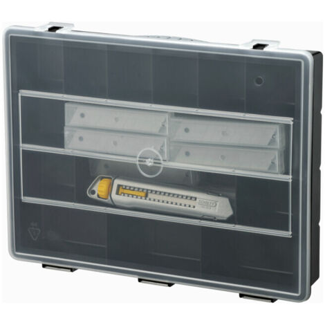 STANLEY STHT10019-9 CUTTER INTERLOCK 18MM + 20 DISTRIBUTEURS AVEC 10 LAMES DE RECHANGE DANS UN ORGANISATEUR AVEC 14 COMPARTIMENT