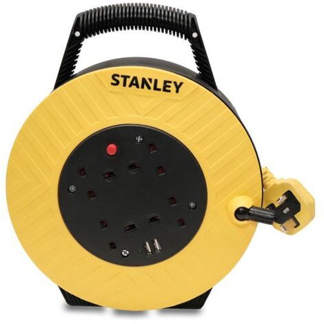 Stanley SXECGJ2OHME Semi-Enclosed Cable Reel 240V 13A 4-Socket + 2 USB 7.5m