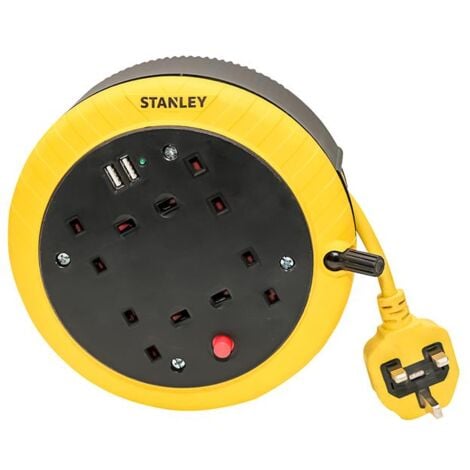 Stanley SXECGK2OHJE Cable Reel 240V 13A 4-Socket + 2 USB 5m STEC5M2USB