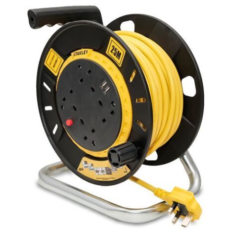 Stanley SXECGT2OHSE Open Drum Cable Reel 240V 13A 4-Socket + 2 USB 25m
