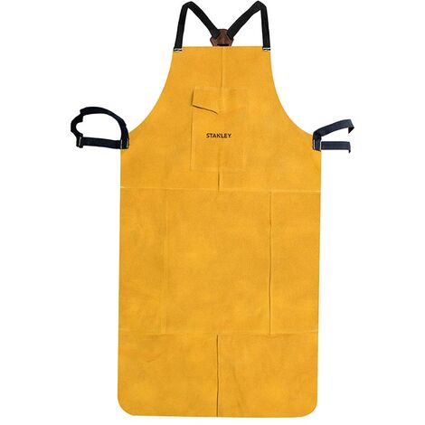 Stanley – Tablier de protection en cuir résistant à la chaleur – Ajustable pour soudeur – 90 cm de hauteur – Protection optimale contre les étincelles