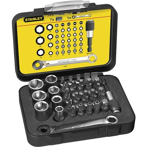 Stanley Tools Bit & Socket Set Of 39 + Ratchet End Metric 1/4 Drive