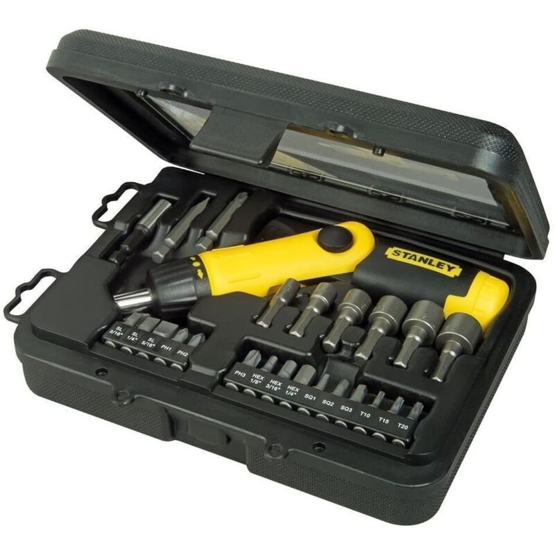 Stanley - Tournevis porte-embouts pistolet articulé à cliquet - 0-63-022 - Coffret de 24 embouts