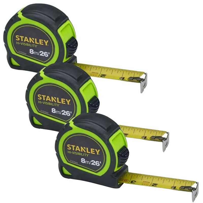 Stanley Tylon Hi Vis 8m 26ft Tape Measures Green Pack of 3 STA130604HG
