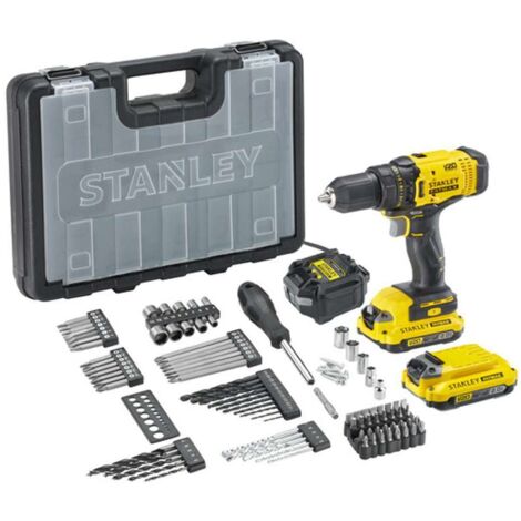 Stanley Werkzeug - 18V Akku-Bohrschrauber mit Zubehör, 2x 2,0 Ah Li-Ion Akku, Ladegerät SFMCD700D2A-QW