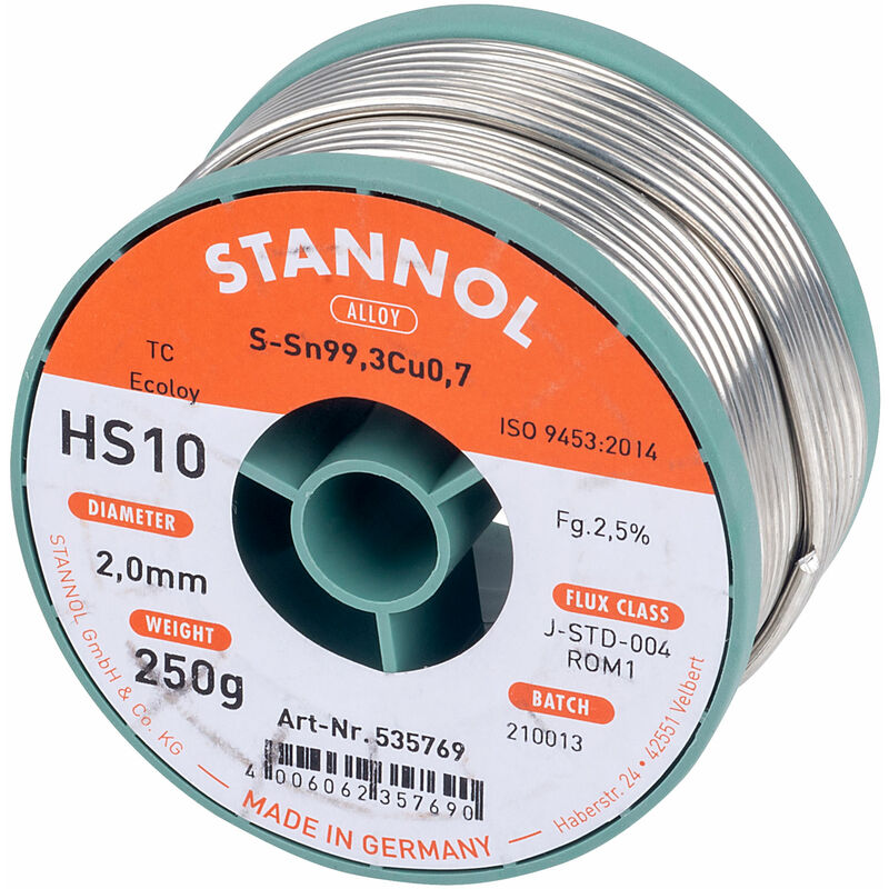 535804 Solder Wire HS10 Sn99Cu1 2.0mm 250g - Stannol