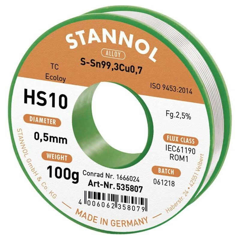 Stannol - tain à souder sans plomb 631904 100 g 0.5 mm 1 pc(s) X887511