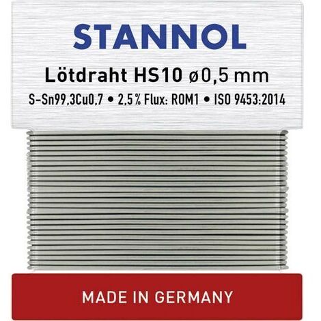 Stannol HS10 Étain à souder sans plomb sans plomb Sn99,3Cu0,7 ROM1 10 g 0.5 mm Q714092