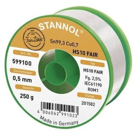 Stannol HS10-Fair Stagno per saldatura Bobina Sn99,3Cu0,7 ROM1 250 g 0.5 mm