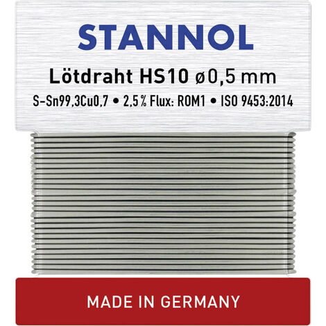 Stannol HS10 Lötzinn, bleifrei bleifrei Sn99,3Cu0,7 ROM1 10 g 0.5 mm