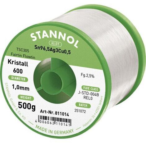 Stannol Kristall 600 Fairtin Étain à souder sans plomb sans plomb Sn96,5Ag3Cu0,5 REL0 500 g 1 mm Q714052