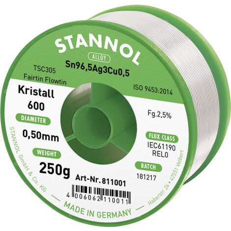 Stannol Kristall 600 Fairtin Lötzinn, bleifrei bleifrei Sn96,5Ag3Cu0,5 REL0 250 g 0.5 mm