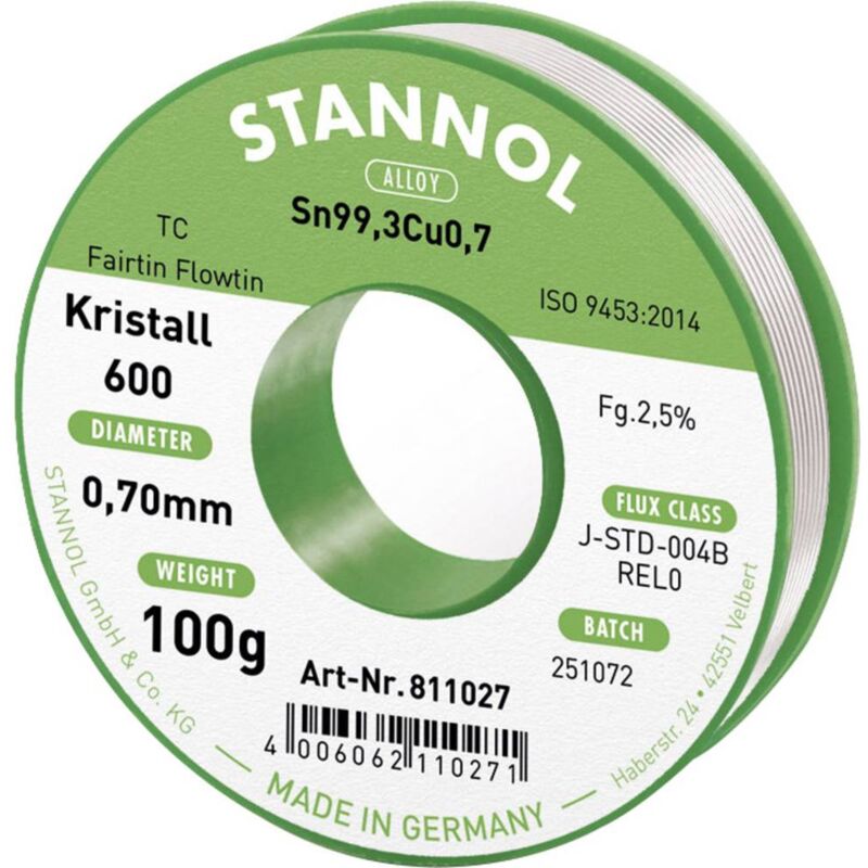 Image of Kristall 600 Fairtin Stagno senza piombo senza piombo Sn99,3Cu0,7 REL0 100 g 0.7 mm - Stannol