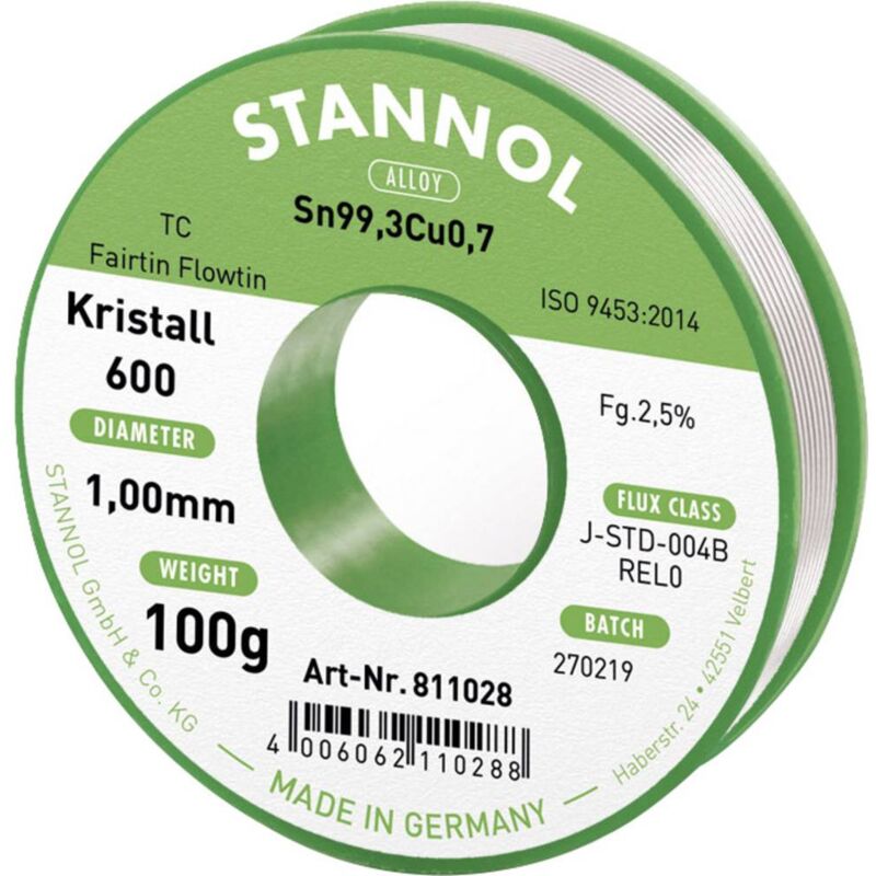 Image of Kristall 600 Fairtin Stagno senza piombo senza piombo Sn99,3Cu0,7 REL0 100 g 1 mm - Stannol