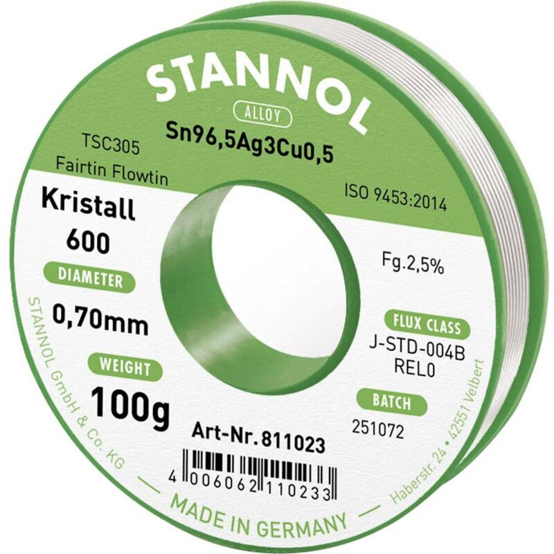 Image of Kristall 600 Fairtin Stagno senza piombo senza piombo Sn96,5Ag3Cu0,5 REL0 100 g 0.7 mm - Stannol