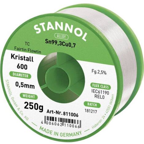 Stannol Kristall 600 Fairtin Stagno senza piombo senza piombo Sn99,3Cu0,7 REL0 250 g 0.5 mm
