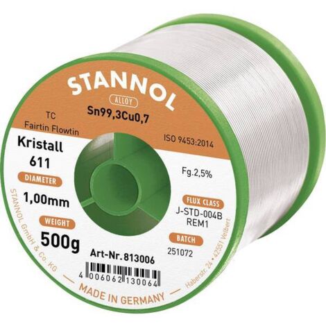 Stannol Kristall 611 stagno per saldatura senza piombo argento 500g