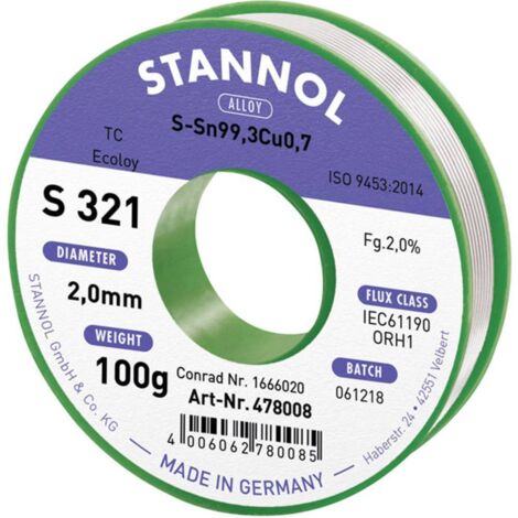 Stannol S321 filo di saldatura lega senza piombo 2 mm argento