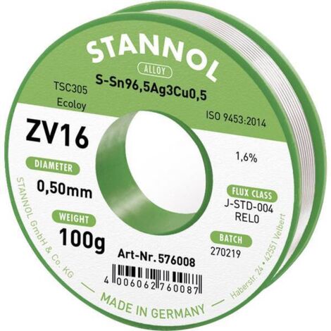 Stannol ZV16 stagno per saldatura senza piombo 100 g metallico