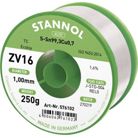 Stannol ZV16 Stagno senza piombo senza piombo Sn99,3Cu0,7 REL0 250 g 1 mm
