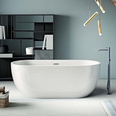 Stano. – Baignoire îlot ovale 180 cm – Résicryl® renforcé fibre de verre – Vidage central inclus – Design moderne pour salle de bain